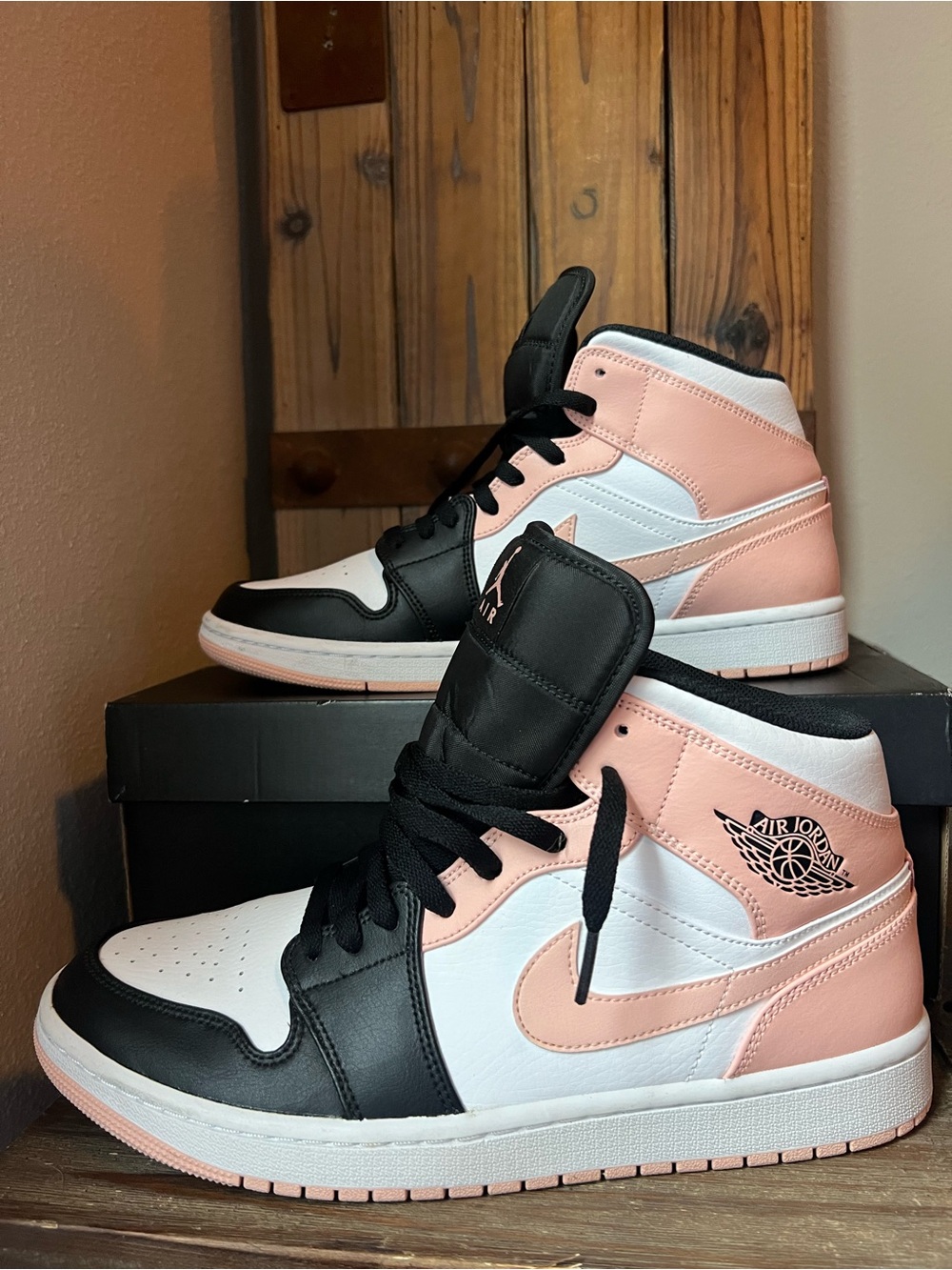 Nike Air Jordan 1 Mid Sneakers - Pink/Black/White